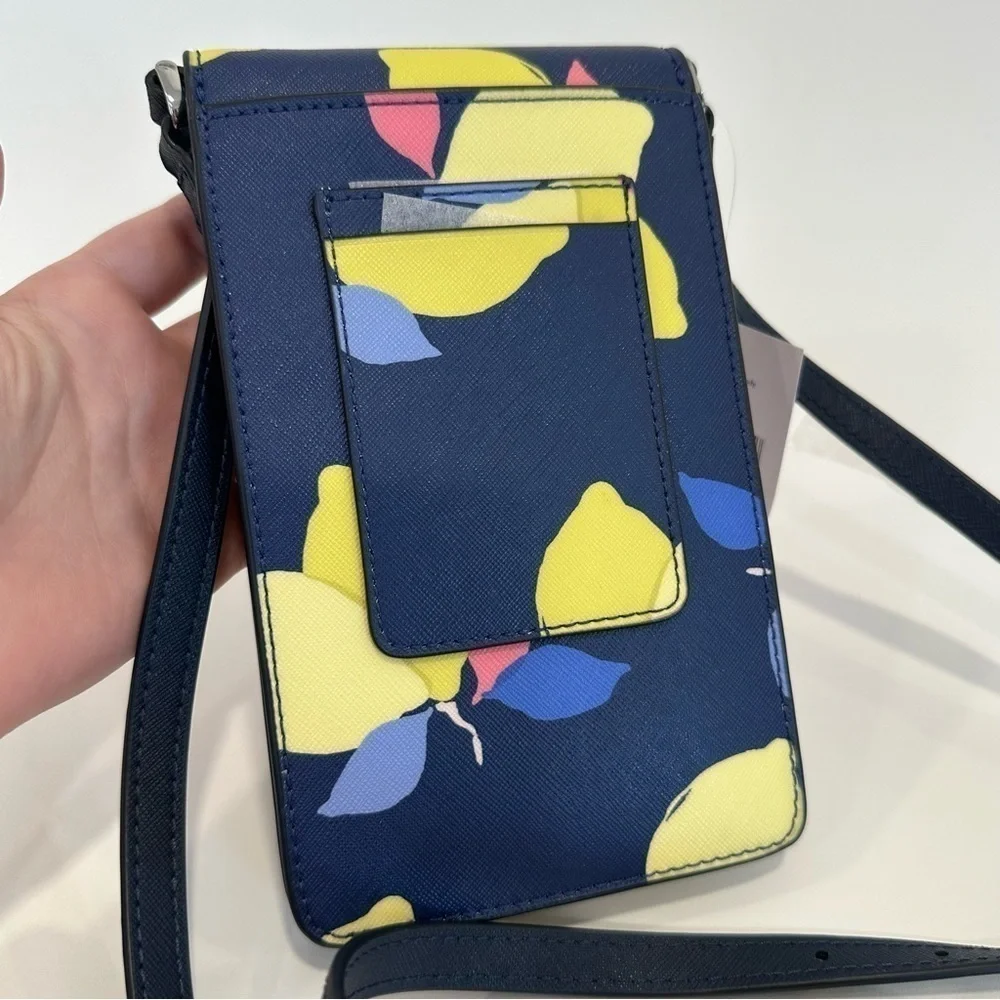 Kate Spade Lemon Zest Blue Crossbody Phone Bag Navy Floral Print